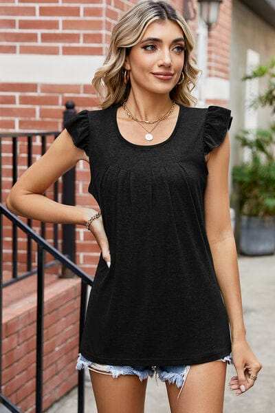 Ruffled Ruched Round Neck Tank - Trendsi - Flyclothing LLC
