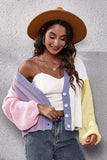 Color Block Button Up V-Neck Knit Top - Trendsi - Flyclothing LLC