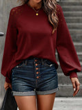 Lantern Sleeve Round Neck Blouse - Trendsi