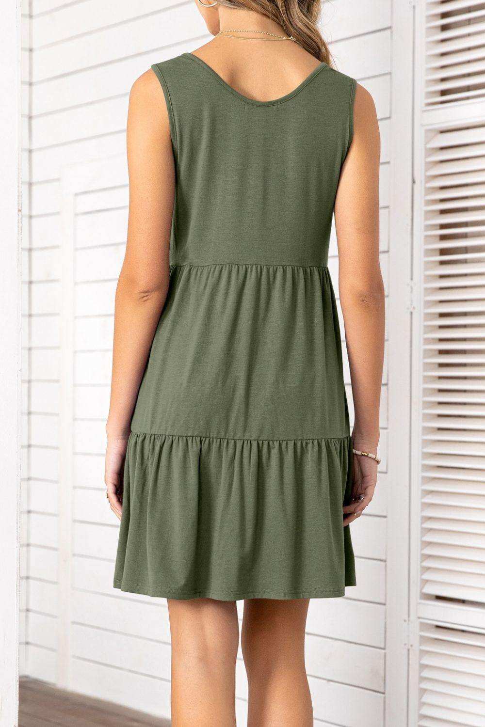 Decorative Button Scoop Neck Sleeveless Tiered Dress - Trendsi - Flyclothing LLC