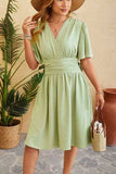 Ruched Surplice Short Sleeve Dress - Trendsi - Flyclothing LLC