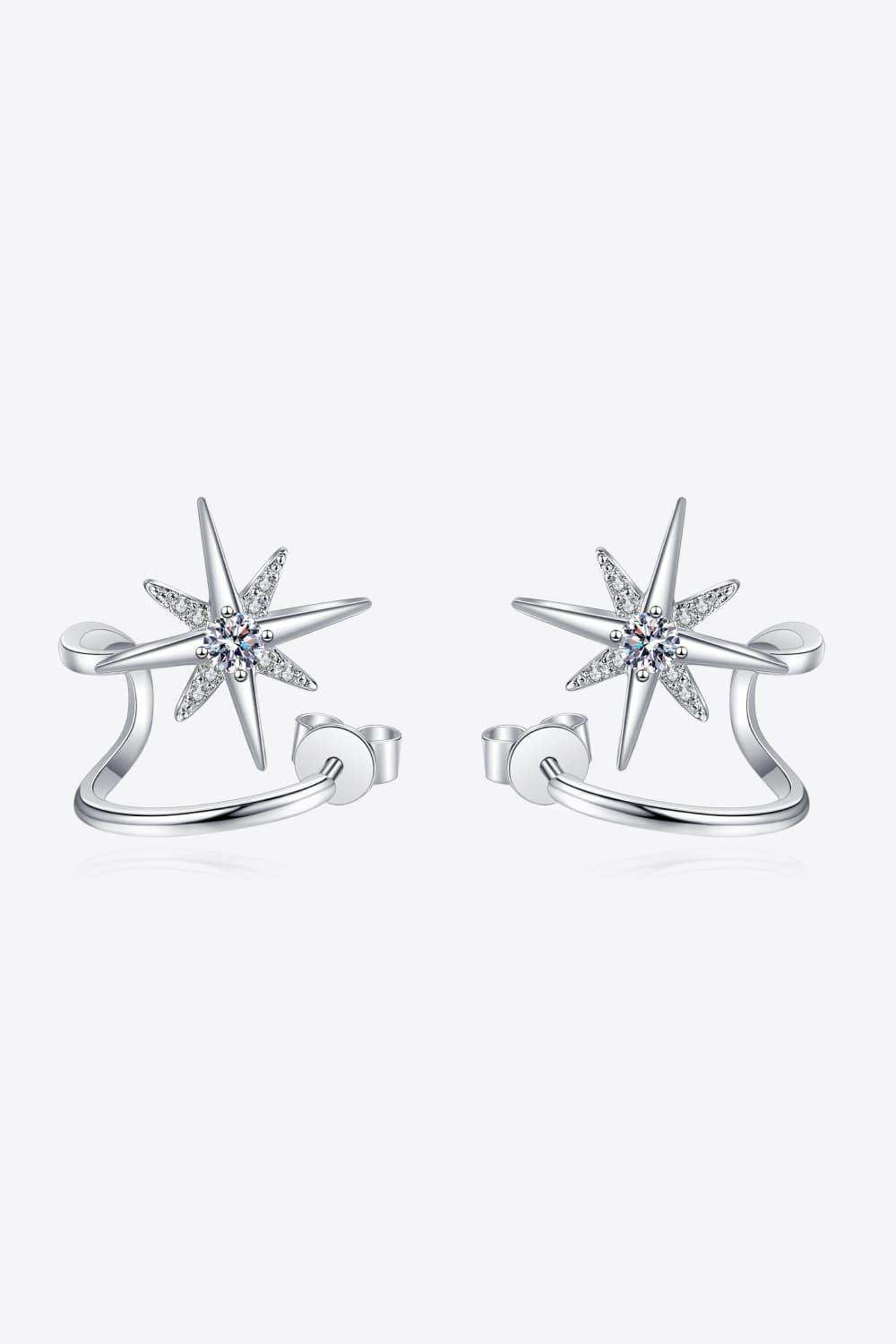 Moissanite Star Rhodium-Plated Earrings - Trendsi - Flyclothing LLC