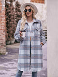 Plaid Dropped Shoulder Slit Coat - Trendsi - Flyclothing LLC