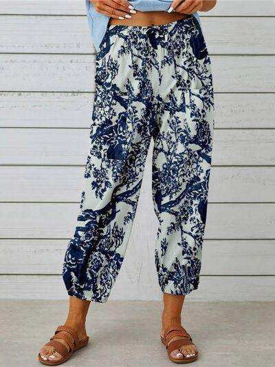 Printed Tied Cropped Pants - Trendsi - Flyclothing LLC