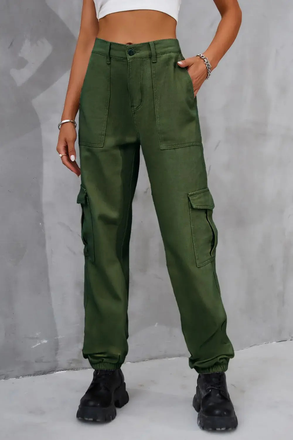 Buttoned High Waist Jeans with Pockets - Trendsi - Flyclothing LLC
