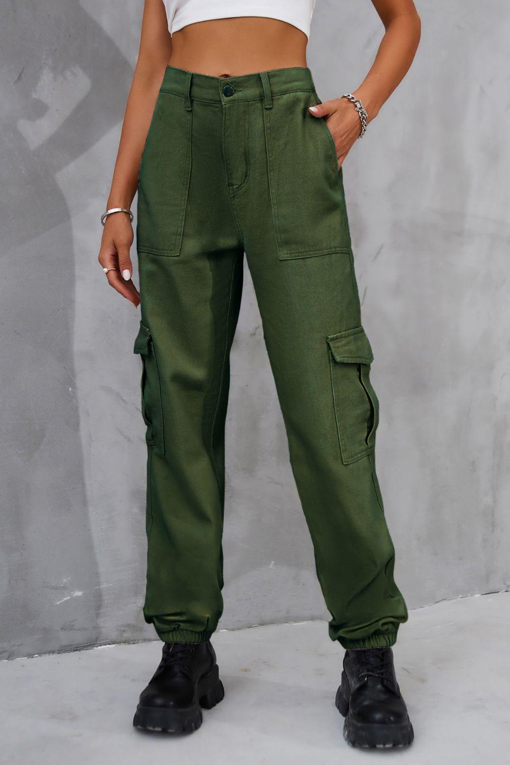 Buttoned High Waist Jeans with Pockets - Trendsi