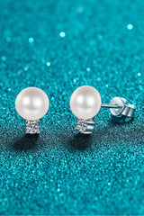 Moissanite Pearl Stud Earrings - Flyclothing LLC