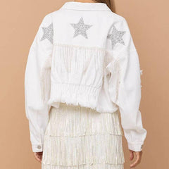 Distressed Raw Hem Dropped Shoulder Denim Jacket - Trendsi