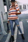 Striped Quarter Zip Dropped Shoulder Sweatshirt - Trendsi - Flyclothing LLC