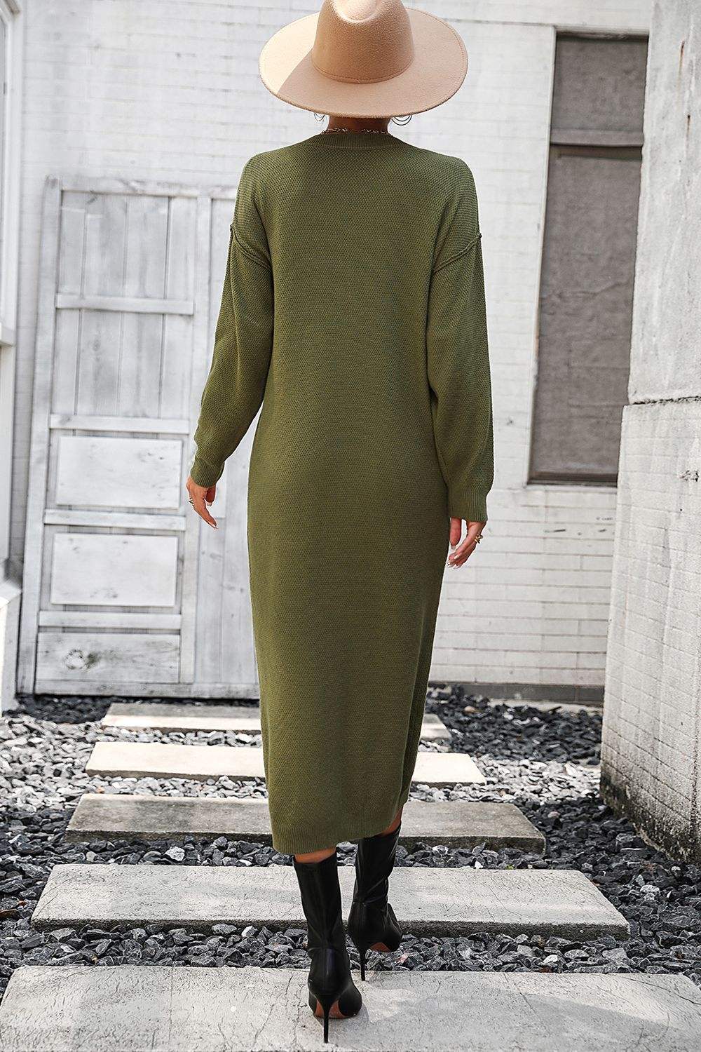 Notched Neck Dropped Shoulder Button-Down Midi Dress - Trendsi - Flyclothing LLC