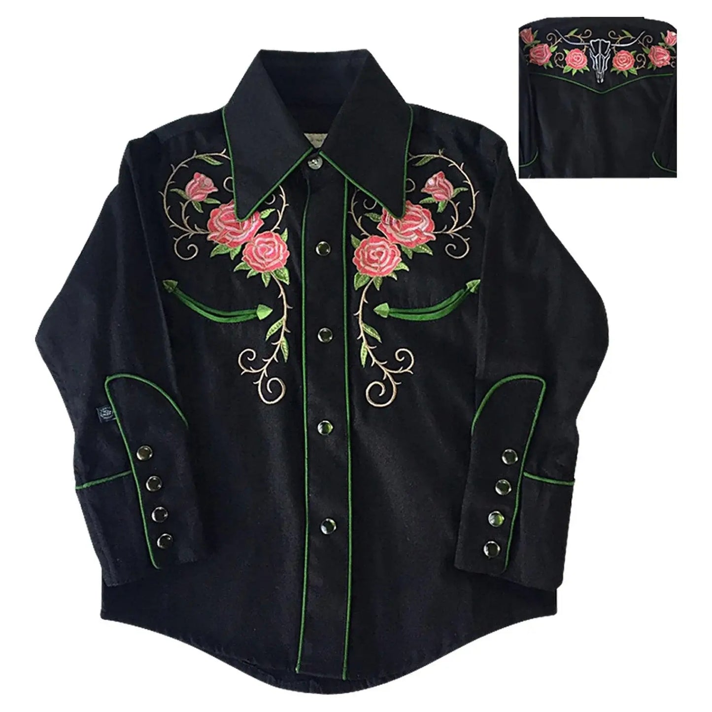 Rockmount Ranch Wear Kids Steer Skull & Floral Embroidery Western Shirt - Rockmount Clothing - Flyclothing LLC