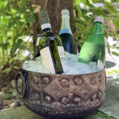 Large Hammered Metal Container with Round Handles - Croix des Bouquets - Croix des Bouquets