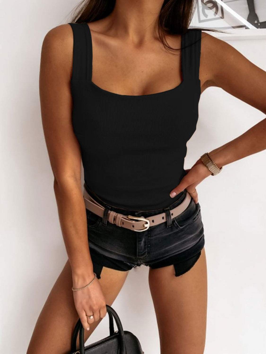 Square Neck Wide Strap Tank - Trendsi - Flyclothing LLC