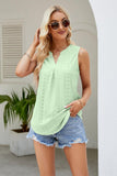 Notched Neck Curved Hem Eyelet Tank - Trendsi