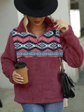 Geometric Quarter-Zip Collared Sweatshirt - Trendsi