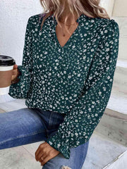 Notched Neck Flounce Sleeve Blouse - Trendsi