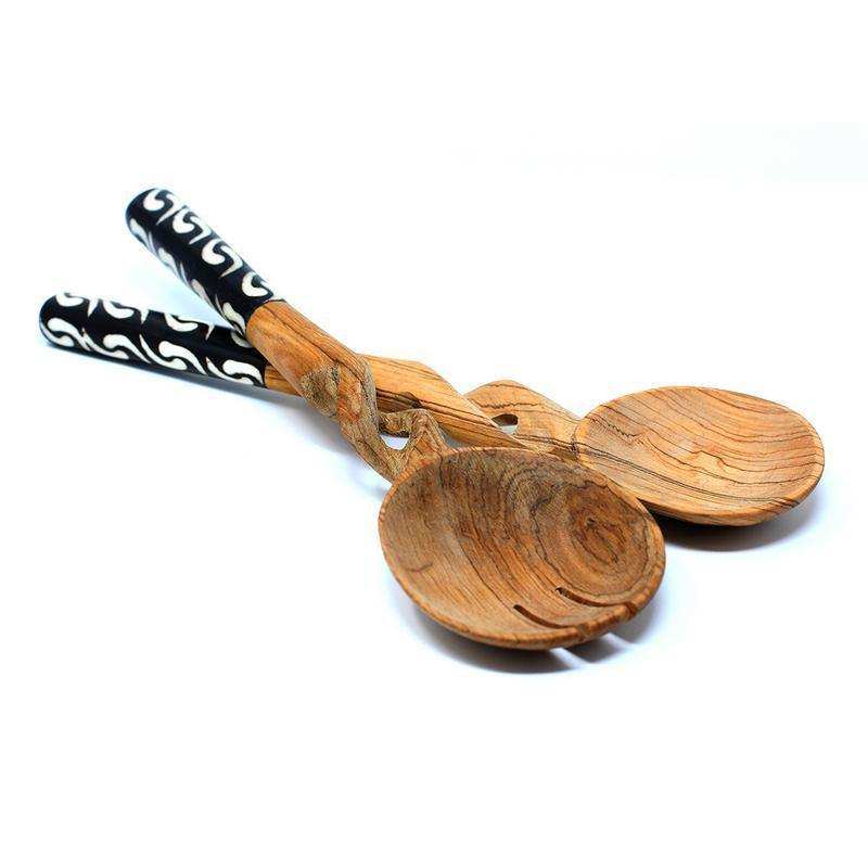 11-Inch Olive Wood Salad Serving Set with Twisted Handles - Jedando Handicrafts - Jedando Handicrafts - Flyclothing LLC