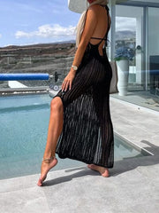 Openwork Slit Cutout Wide Strap Dress - Trendsi
