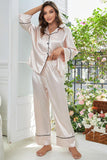 Contrast Piping Button-Up Top and Pants Pajama Set - Trendsi