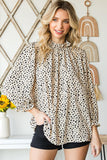 Animal Print Ruffle Collar Flounce Sleeve Blouse - Trendsi