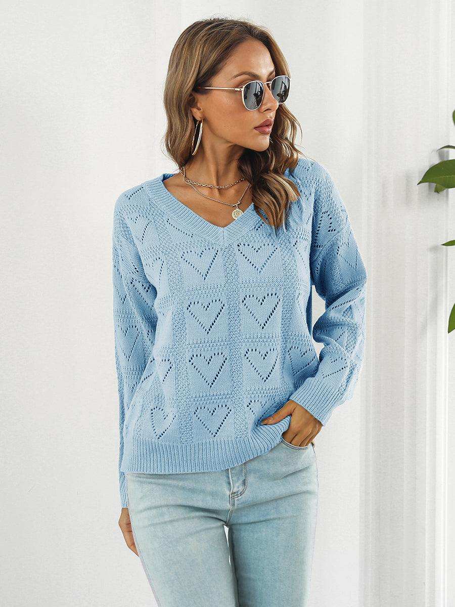 Openwork V-Neck Sweater - Trendsi - Flyclothing LLC