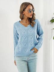 Openwork V-Neck Sweater - Trendsi