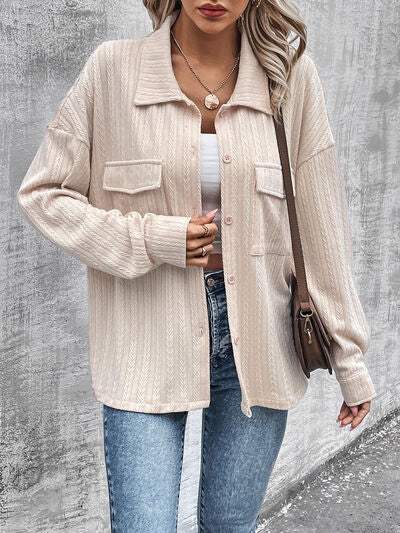 Pocketed Button Up Dropped Shoulder Jacket - Trendsi - Flyclothing LLC