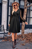 Surplice Neck Swiss Dot Long Sleeve Dress - Trendsi - Flyclothing LLC