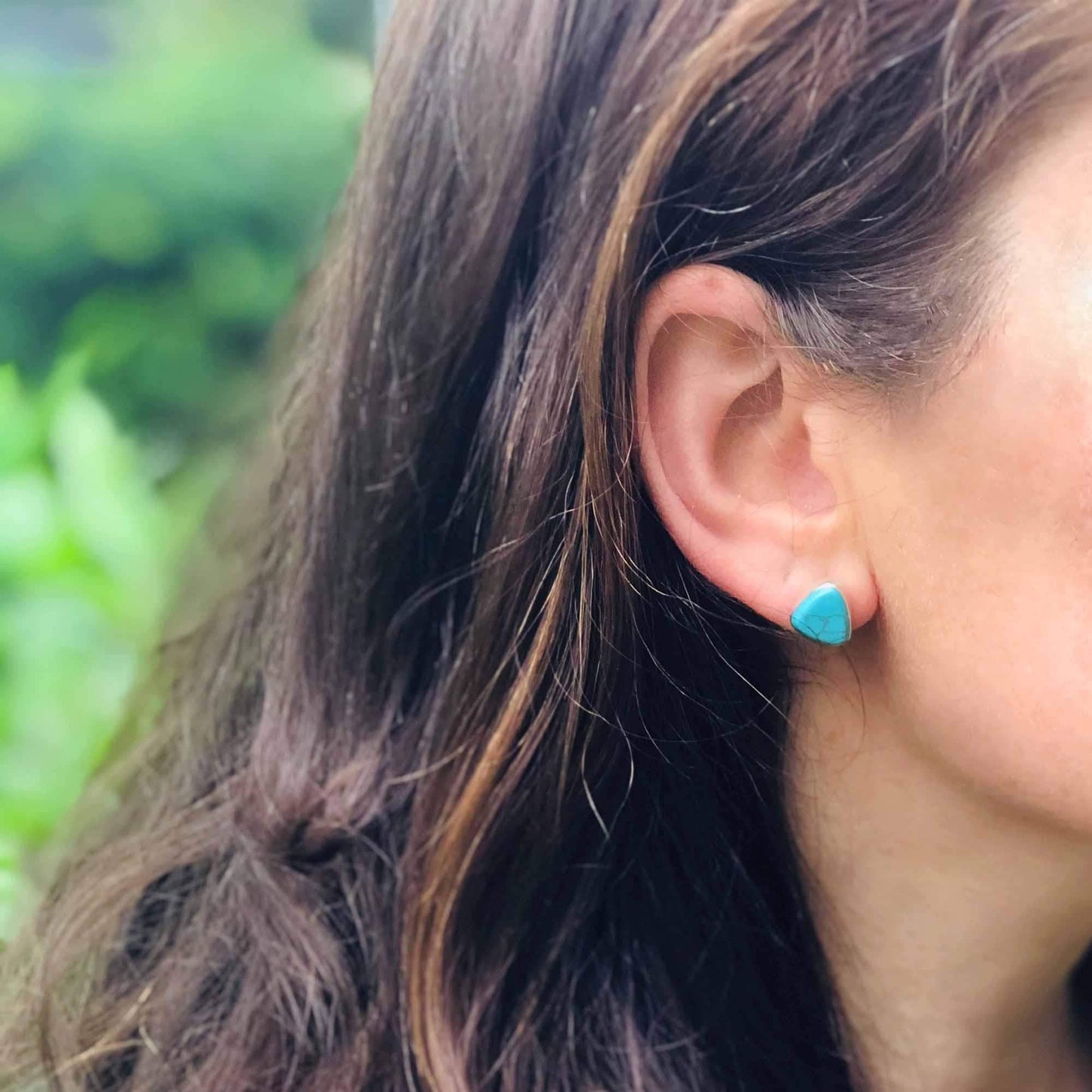 Sterling Silver Earrings, Triangle with Turquoise - Artisana - Flyclothing LLC