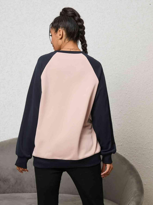 Bear Graphic Raglan Sleeve Sweatshirt - Trendsi