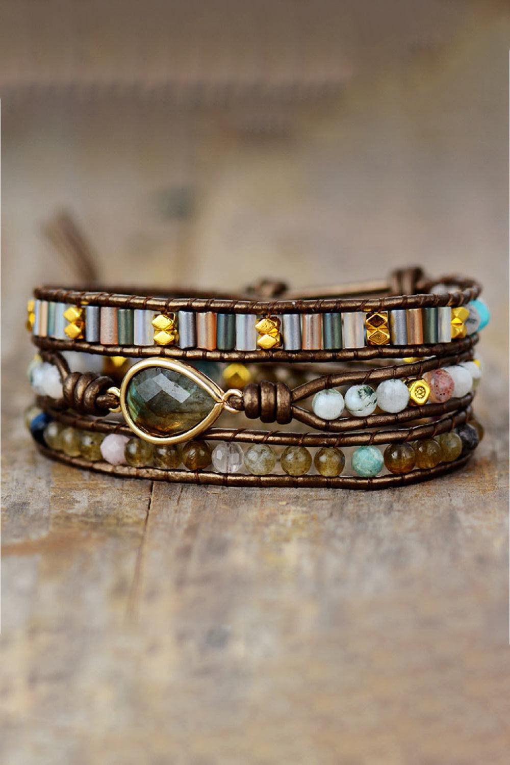 Handmade Triple Layer Beaded Bracelet - Trendsi