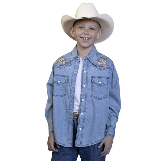 Kid's Flying Swallows Embroidered Denim Western Shirt - Rockmount Clothing - Flyclothing LLC