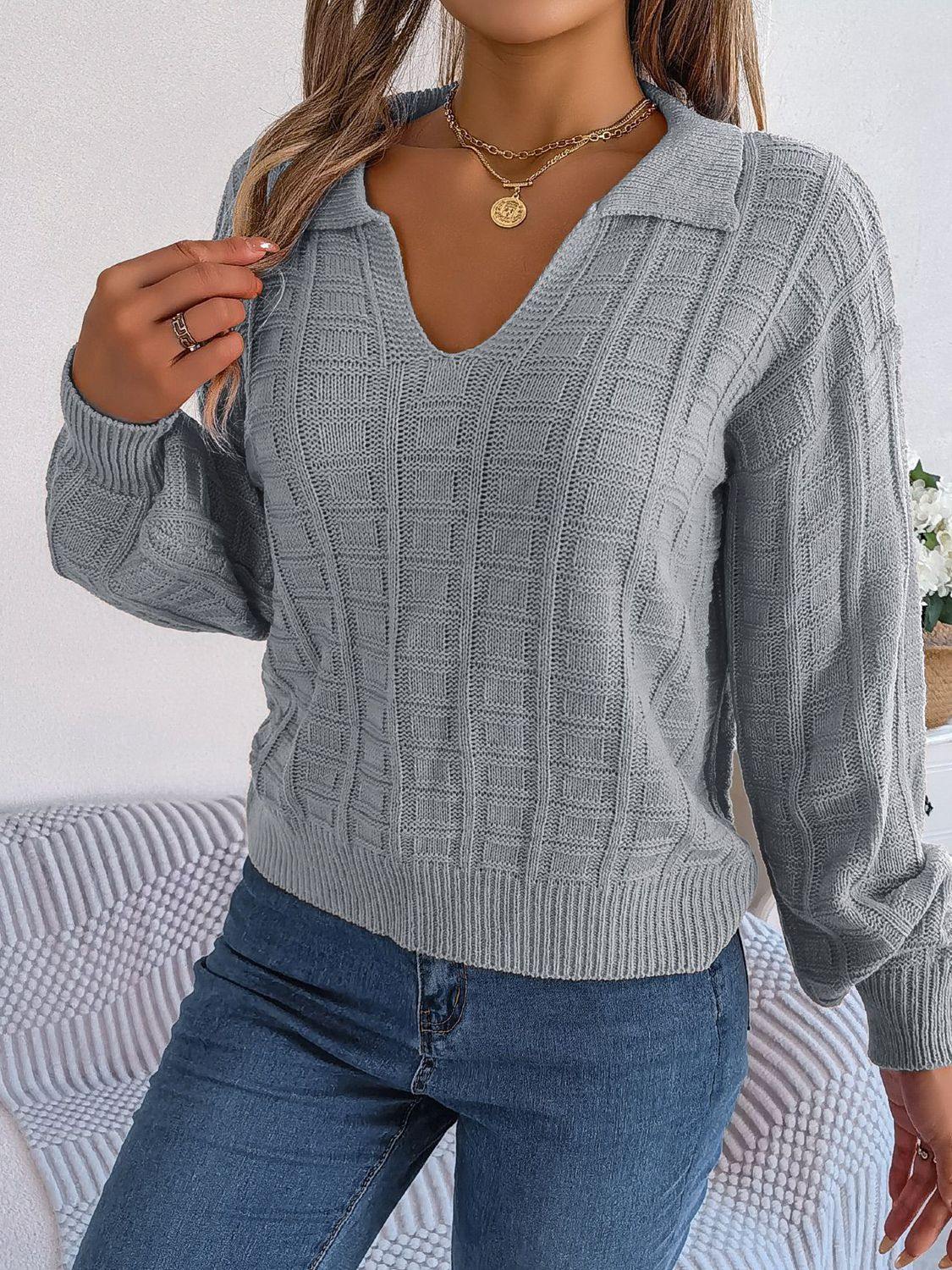 Johnny Collar Drop Shoulder Sweater - Trendsi