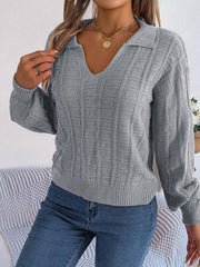 Johnny Collar Drop Shoulder Sweater - Trendsi