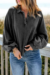 Quarter-Snap Collared Lantern Sleeve Sweatshirt - Trendsi - Flyclothing LLC