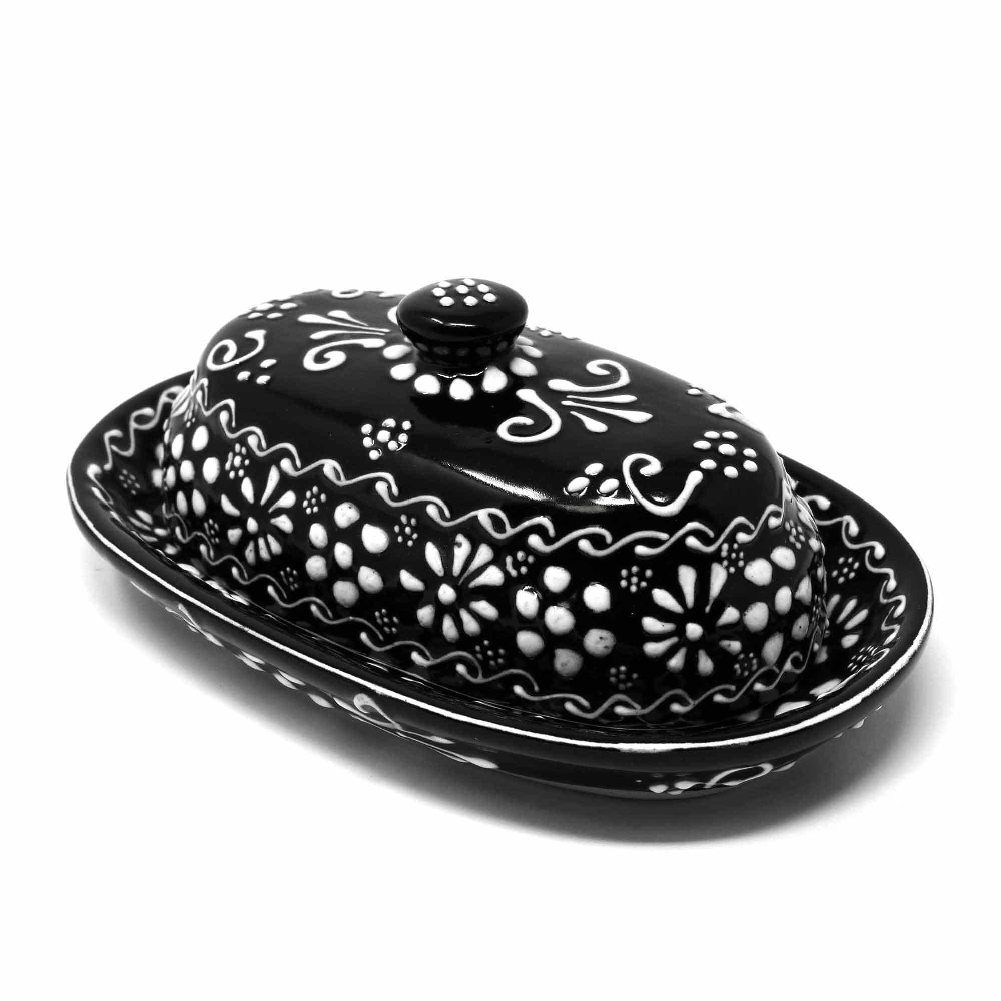 Encantada Handmade Pottery Butter Dish, Black & White - Flyclothing LLC