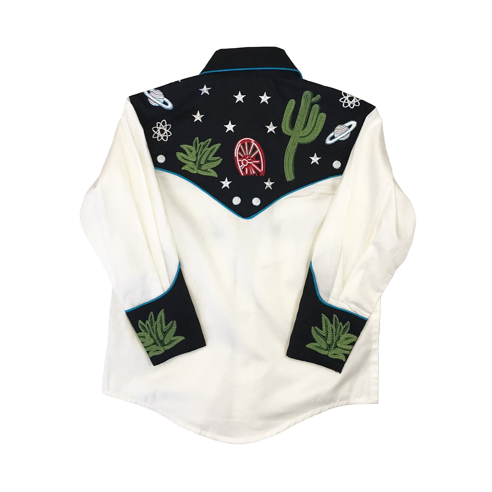 Rockmount Clothing Kid's Black Vintage Cactus & Stars Chain Stitch Embroidery Western Shirt