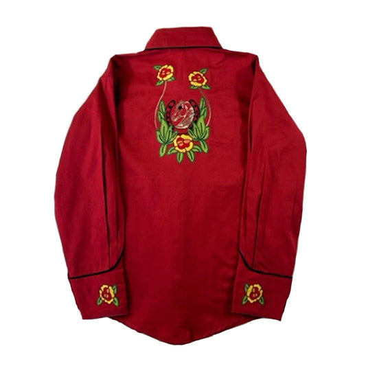 Rockmount Clothing Kid's Vintage Horse Head & Floral Embroidered Western Shirt in Coral - Rockmount Clothing