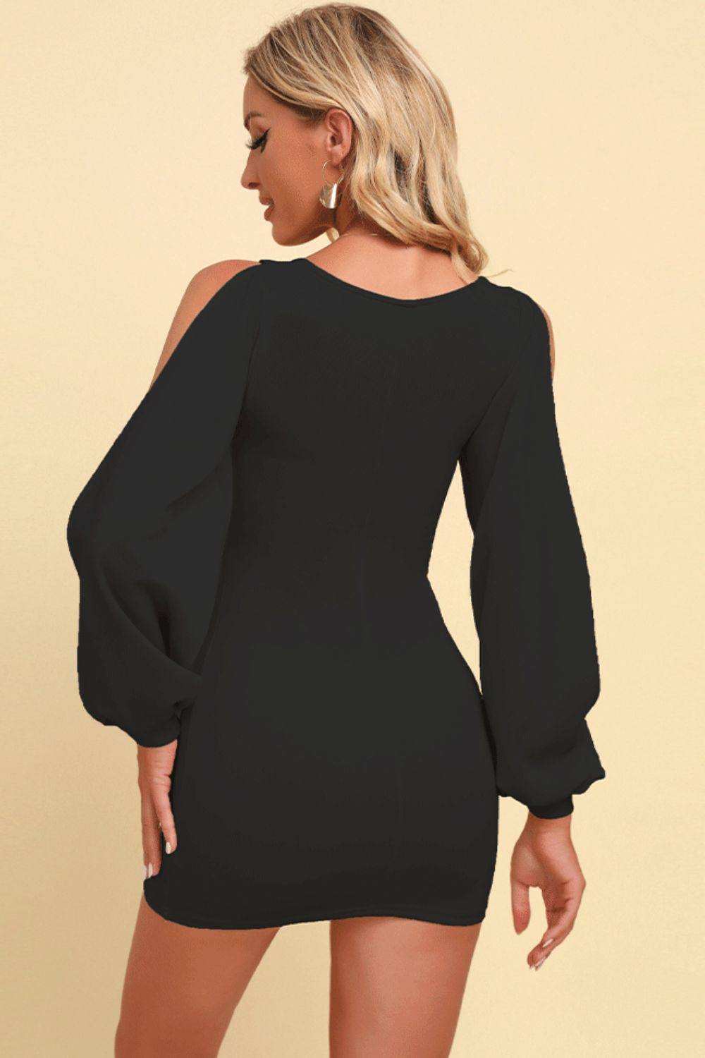 Square Neck Split Sleeve Mini Dress - Trendsi - Flyclothing LLC