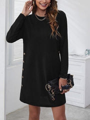 Decorative Button Round Neck Dress - Trendsi