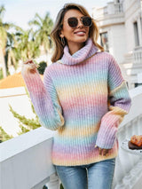 Contrast Turtleneck Dropped Shoulder Sweater - Trendsi - Flyclothing LLC