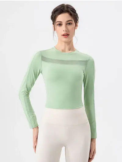 Round Neck Long Sleeve Active T-Shirt - Trendsi - Flyclothing LLC