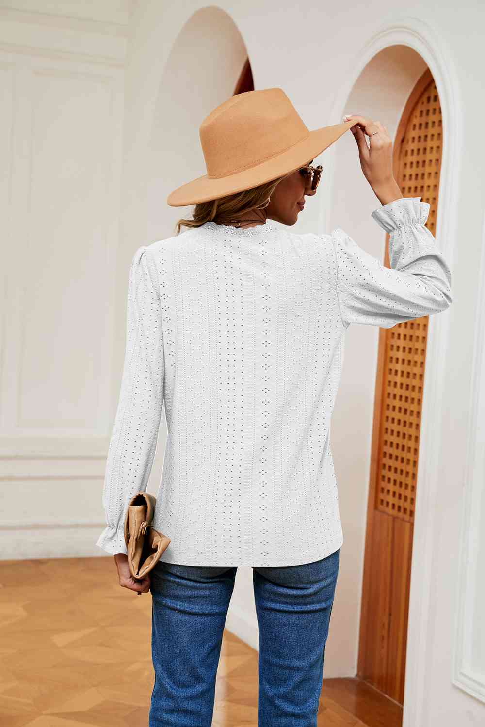 V-Neck Flounce Sleeve Blouse - Trendsi - Flyclothing LLC