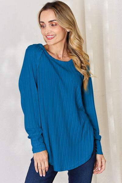 Basic Bae Full Size Ribbed Round Neck Slit T-Shirt - Trendsi - Flyclothing LLC