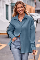 Slit Dropped Shoulder Longline Shirt - Trendsi - Flyclothing LLC