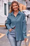Slit Dropped Shoulder Longline Shirt - Trendsi - Flyclothing LLC
