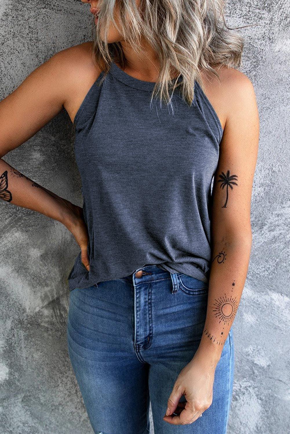 Curved Hem Grecian Tank Top - Trendsi