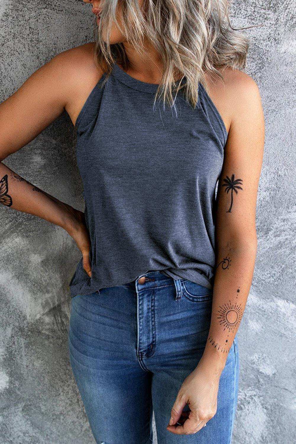 Curved Hem Grecian Tank Top - Trendsi - Flyclothing LLC