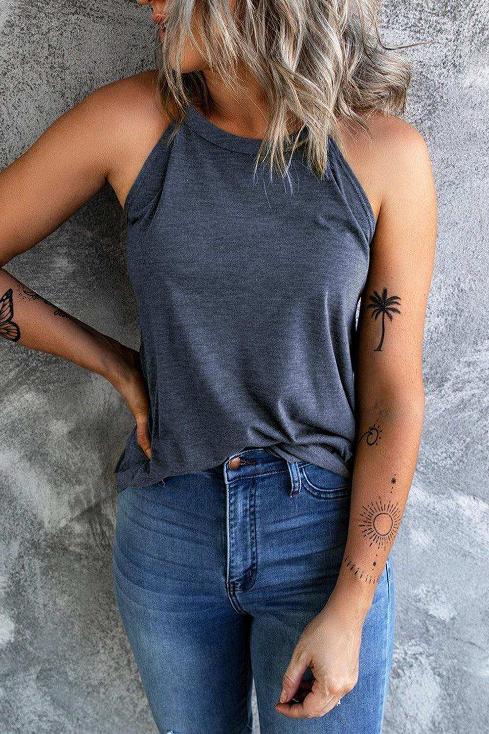 Curved Hem Grecian Tank Top - Trendsi - Flyclothing LLC