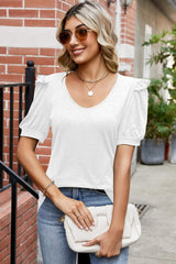 Round Neck Ruffle Trim Short Sleeve T-Shirt - Trendsi - Flyclothing LLC